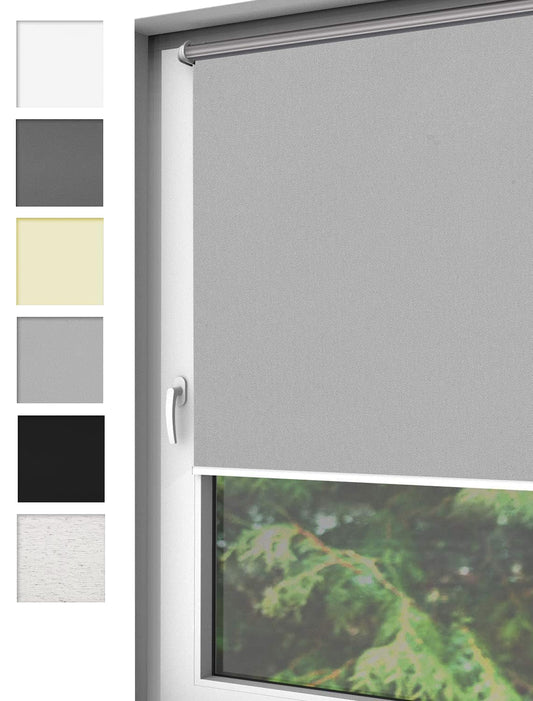 Home-Vision® Blackout Roller Blind Clamp Fix, no drilling with clamp supports, window blind, side pull blind, blackout blind, lightproof thermal blind (Grey, W125cm x H150cm)