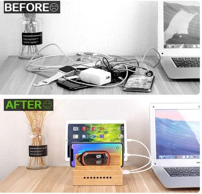 Yisen Mobile Charging Station USB Charger Multiple Charging Station for Multiple Devices Smartphone, Tablets (with 5 USB Cables)