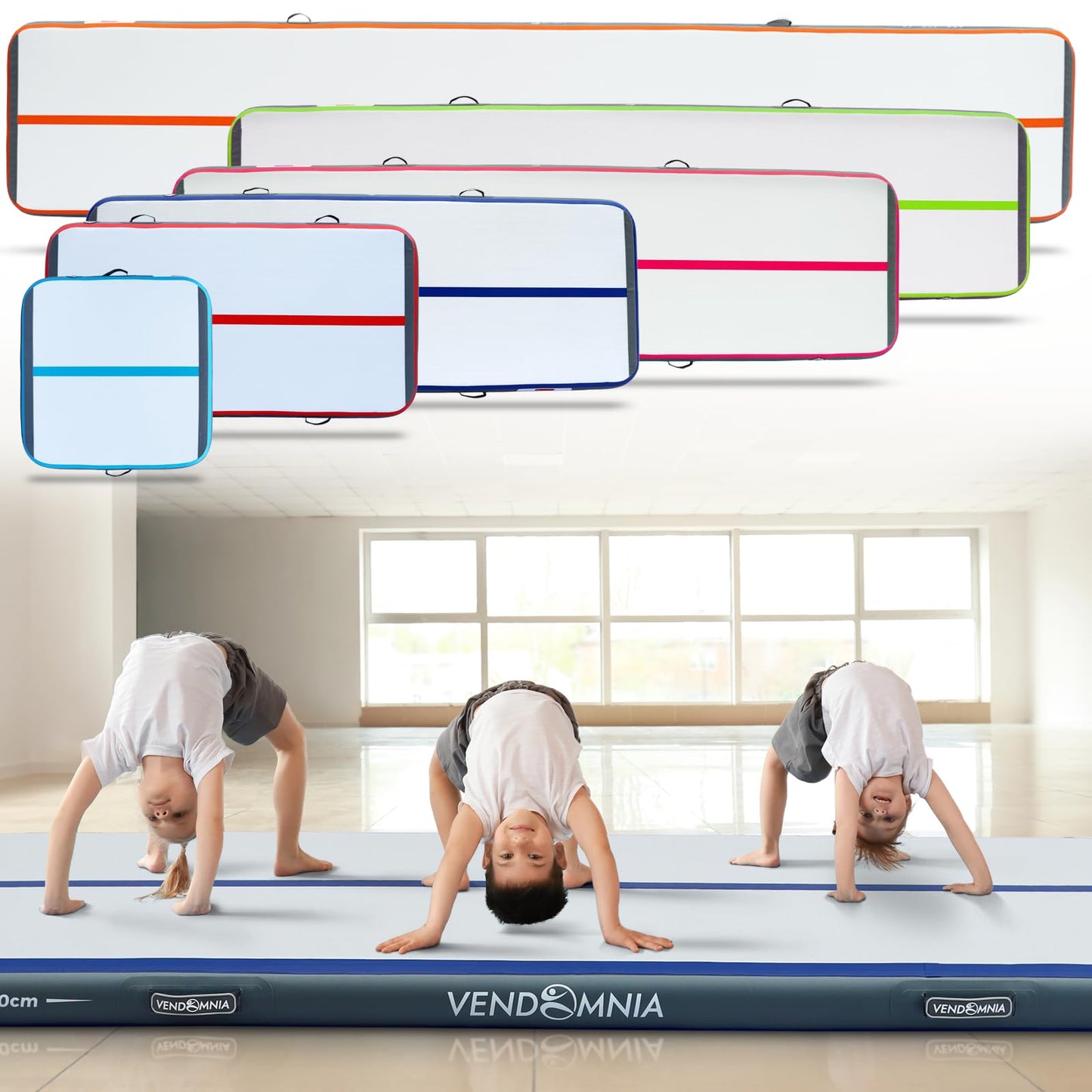 VENDOMNIA Airtrack Mat, 10/20cm high inflatable gymnastics mat in lengths 1/2/3/4/5/6/7/8m, with electric pump & bag, tumbling mat, gymnastics mat, training mat, fitness mat, sports mat, yoga.