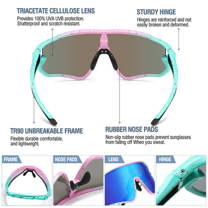 DUCO Kids Sunglasses Youth Baseball Sunglasses Lightweight TR90 Frame UV400 Sport Cycling Sunglasses for Boys Girls DK268 (Pink Blue Frame Revo Blue Lens)