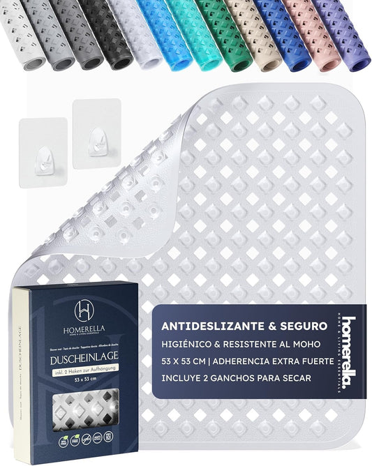 homerella© Non-Slip Shower Mat 53x53cm, INCLUDES HOOK, Anti-Slip Shower Mat, mold-resistant & washable, Shower Tray Insert, Shower Mat, Shower Mat, Non-Slip Bath Mat
