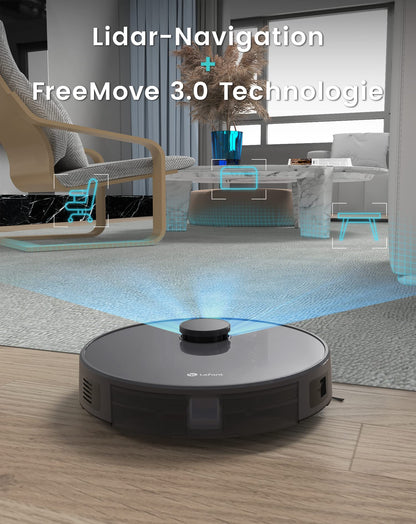 LEFANT robot vacuum with mopping function, 5500Pa suction power, 200min runtime, multi-floor mapping, with No-Go zones, ideal for pet hair, carpets, and hard floors.