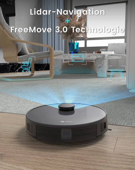 LEFANT robot vacuum with mopping function, 5500Pa suction power, 200min runtime, multi-floor mapping, with No-Go zones, ideal for pet hair, carpets, and hard floors.