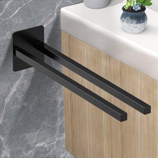 Towel Holder Without Drilling Double Armed, Stainless Steel Towel Bar Self-Adhesive, Double Towel Rack 39cm for Bathroom, Black