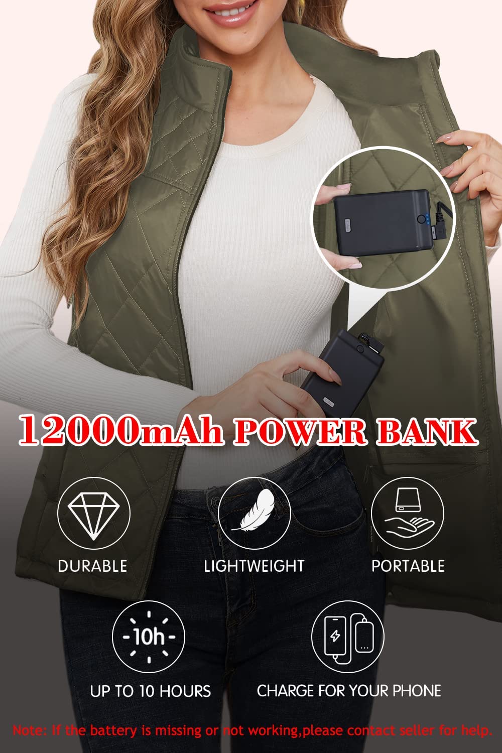 Kintiwe Heated Vest, Heated Vest Women's Heated Vest with 12000mAh Power Bank, Heated Jacket Heating Jacket Heat Vest with 5 Heating Zones
