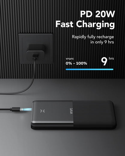 VRURC Power Bank 30000mAh 22.5W Portable Charger USB C Fast Charging External Battery Packs with 4 Outputs and 3 Inputs Compatible with iPhone, Huawei, Tablets, etc. (Black)