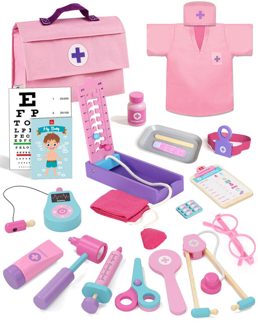Lehoo Castle Doctor Kit for Kids, Gift for Girls 3 Years Old, Doctor Kit for Kids 3 Years and Up, Doctor Kit with Doctor Coat, Children's Doctor Kit, Kids Doctor Kit, Toy for Girls 3 4 5 Years Old (Pink)