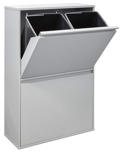 ARREGUI Basic CR602-B Steel Recycling Bin | 4 compartments for kitchen waste | 4x17L (68L) | Removable inner bins with handles | Recycling cabinet | Light grey