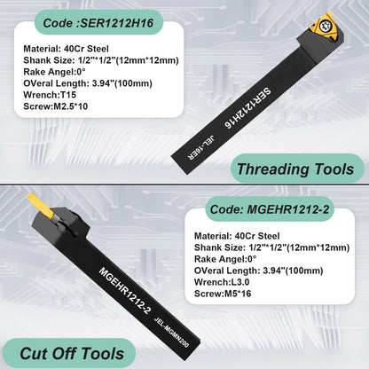 21 pieces of turning tools with indexable inserts boring bar turning tool holder set, 7 x lathe holder, 7 x carbide inserts, 7 x wrenches (12 mm)