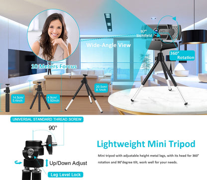 Full HD 1080P webcam with microphone and tripod, automatic light correction, Neefeaer USB PC webcam with cover, 97° wide angle, PC camera for PC, laptop, computer, Linux, Mac
