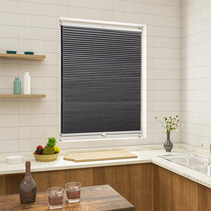 WOLTU Honeycomb Pleated Shade without Drilling Darkening Thermal Double Pleated Shade Clamp Fix Two-Tone 75x200 cm Dark Grey-White, Pleated Folding Blind Sun, Sight & Sound Protection, Venetian Blind Pleated Blind for Window & Door