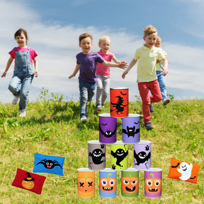 Ulifeme Kids Can Toss, can throwing game for children's birthdays & parties, Can Toss game gift with 10pcs Halloween-themed cans & 3pcs tossing bags set for kids & adults outdoor games.