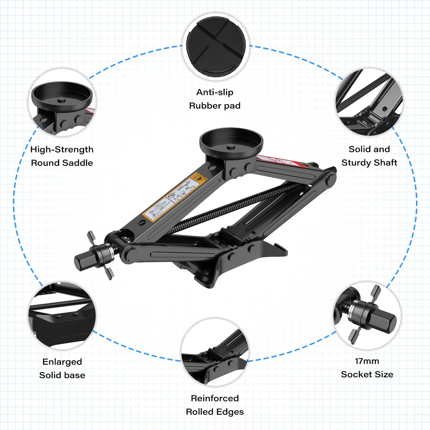 IMAYCC 2.5T Jack, Universal scissor jack for car with rubber pad, Portable jack with lug wrench, Auto emergency kit for SUV MPV, Ideal for maintenance and repair
