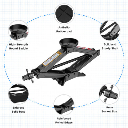 IMAYCC 2.5T Jack, Universal scissor jack for car with rubber pad, Portable jack with lug wrench, Auto emergency kit for SUV MPV, Ideal for maintenance and repair