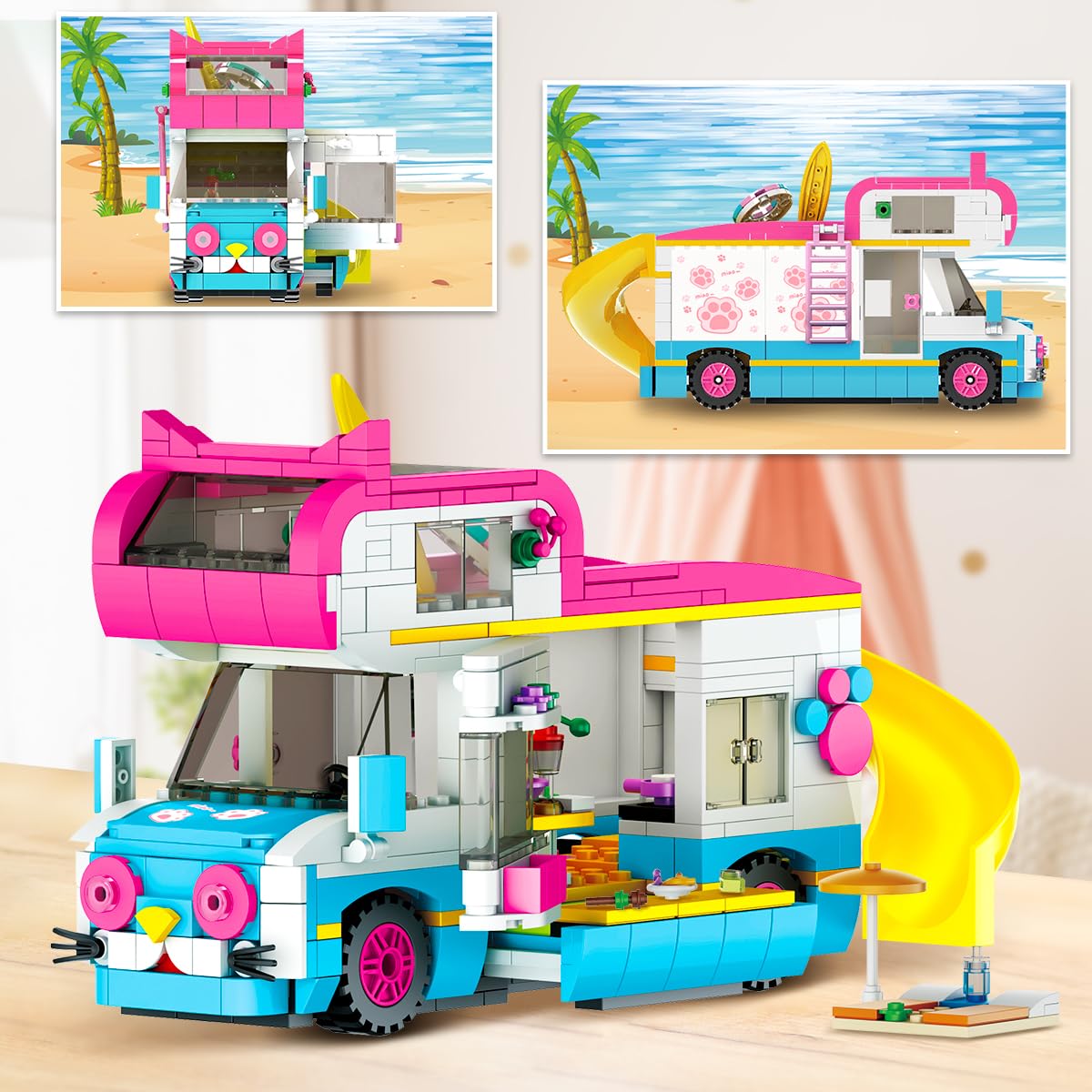 CUBIMANA 3-in-1 camper building blocks toy, RV caravan construction toy with slide and stickers, gifts for kids girls and boys from 6 to 12+ years old (494PCS)