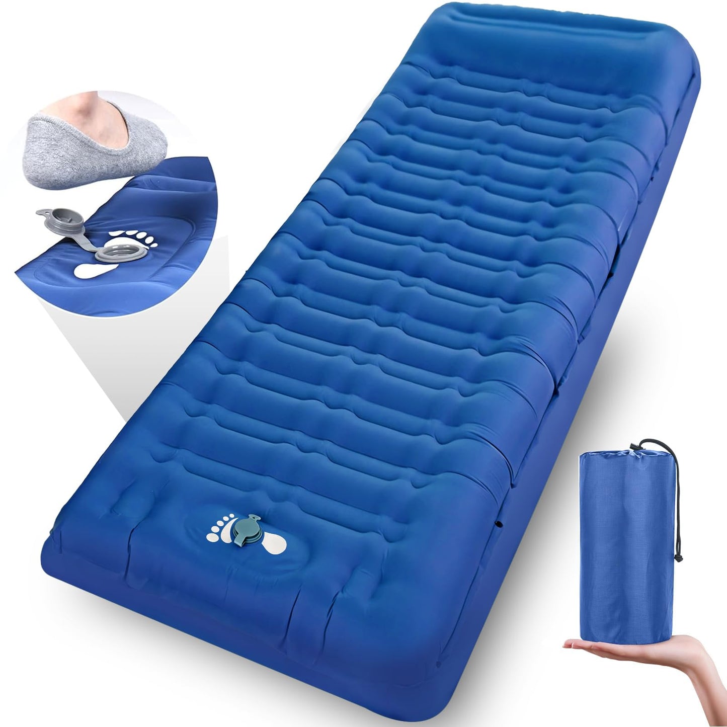 Airminti Camping Self-Inflating Air Mattress: 12cm Thickened Ultralight Outdoor Inflatable Mattress with Foot Press Pump and Pillow for Camping, Beach, and Trekking.
