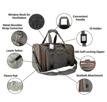 Mr. Peanut's Double Expandable Pet Carrier, airline approved, soft-sided, Diamond Series, self-locking zippers, plush fleece bedding