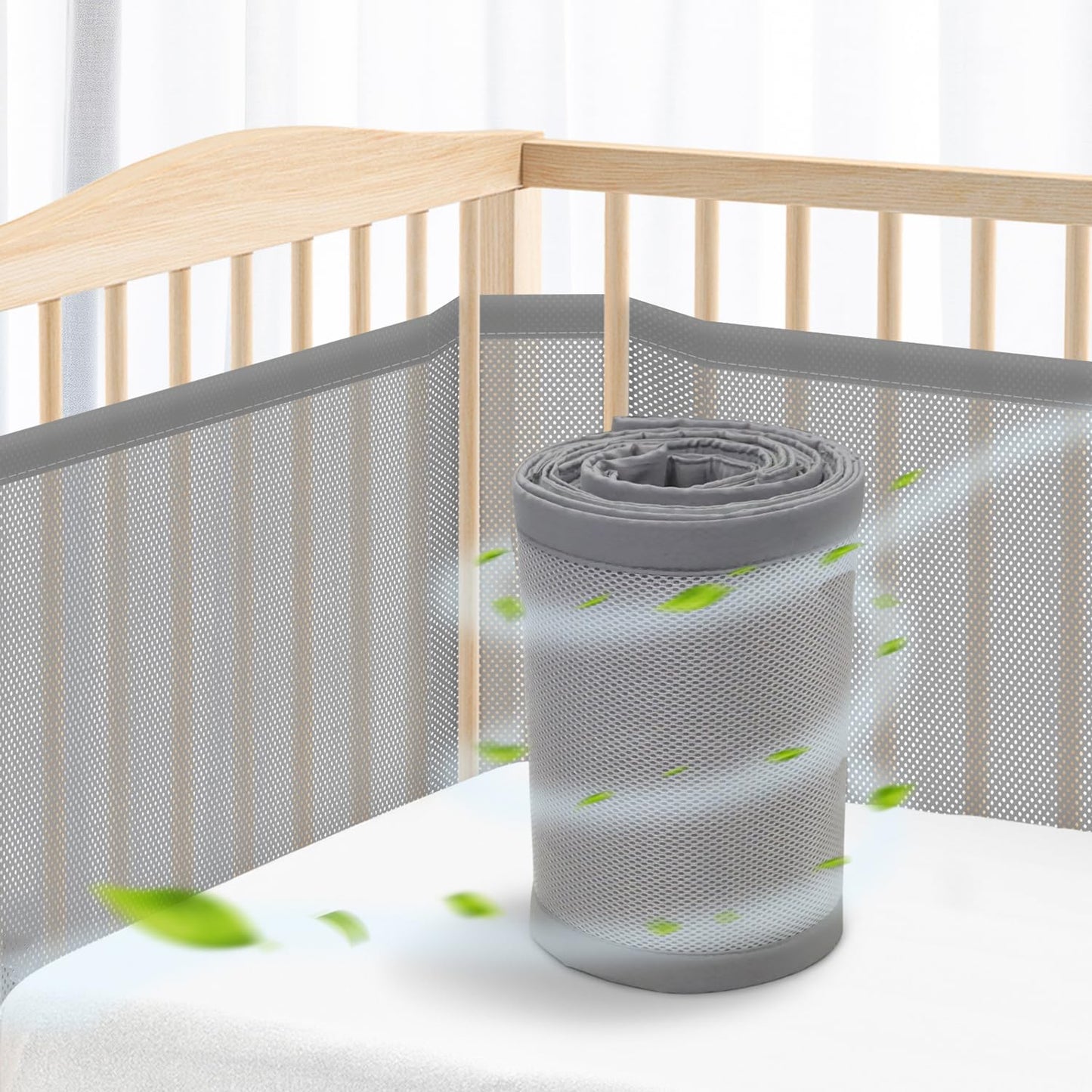 WYSWYG® Baby Nest Bumper Bed Bumper Baby Bed Bumpers 70x140 cm Crib - High Quality Mesh Breathable Bedside Crib - Rail Guard Crib Protection from Pinching - Gray