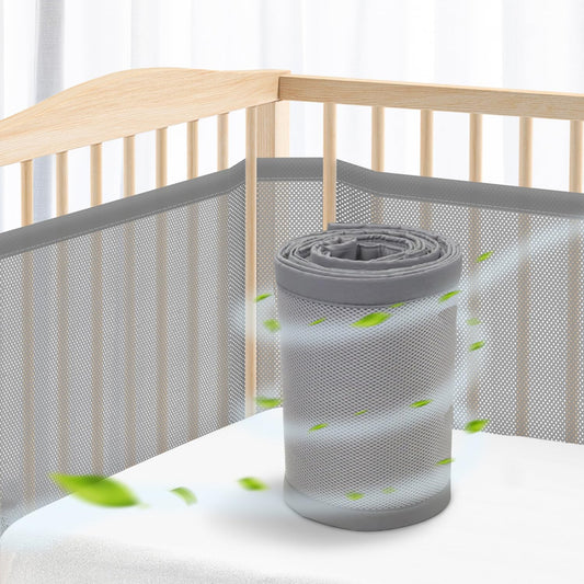 WYSWYG® Baby Nest Bumper Bed Bumper Baby Bed Bumpers 70x140 cm Crib - High Quality Mesh Breathable Bedside Crib - Rail Guard Crib Protection from Pinching - Gray