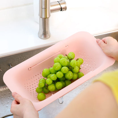 BLUE GINKGO sink strainer - wash vegetables and fruits, drain cooked noodles - retractable - kitchen utensils (20 W x 37~49 L x 7 H) cm - Pink