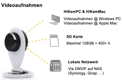 HiKam S6 surveillance camera with app and support - data backup and cloud storage in Germany | person detection | Alexa compatible | IP WiFi camera indoor | baby monitor | motion sensor | WiFi camera