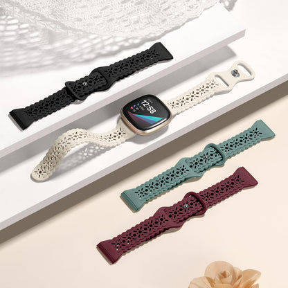 Charlam 4 Pack Lace Replacement Bands Compatible with Fitbit Versa 3/Versa 4/Fitbit Sense/Sense 2, Soft Slim Hollow-Out Sport Watch Bands Replacement for Women Girls.