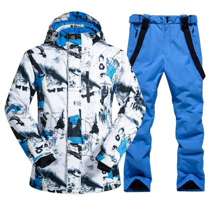 ALSOGO Men's Ski Jacket and Pants Set Ski Suit Winter Waterproof Windproof Hooded Snow Coat 2-Piece Snowboard Sets 336-bl-Blue M