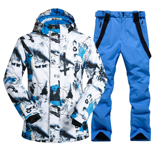 ALSOGO Men's Ski Jacket and Pants Set Ski Suit Winter Waterproof Windproof Hooded Snow Coat 2-Piece Snowboard Sets 336-bl-Blue M