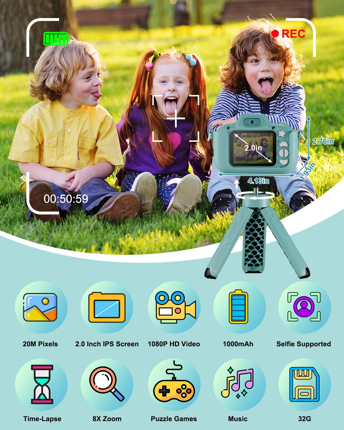 Hangrui Kids Camera, 1080P children's camera, camera for kids with 32G memory card, digital camera for 3-12 year old boys and girls Christmas Toy