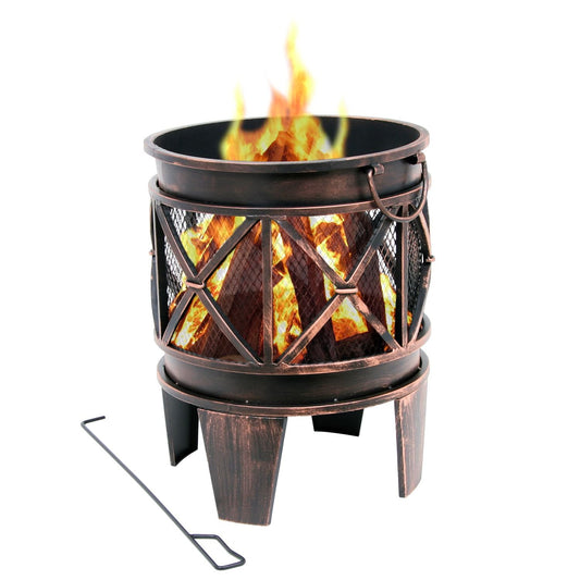 BBQ-Toro Fire Basket Plum Ø 42 cm incl. poker | fire bowl in antique rust look | fire pot for camping, garden and terrace | fire pit, spark pot, fire kettle, wood burner, combustion kettle