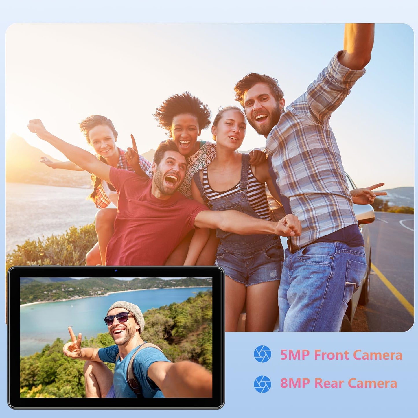 Rebecco 2025 tablet 10 inch Android 14 tablets, 12GB RAM+128GB ROM (expandable to 1TB), Octa Core 1280 * 800 IPS HD screen, Unisoc A523 CPU, 5G/2.4G WiFi, dual 5MP+8MP camera.