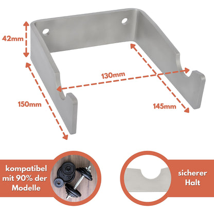 Wall mount for dumbbells | Timelessly beautiful design made of stainless steel | Over 50 kg weight capacity | Suitable for > 90% of all dumbbells | Quality from Germany