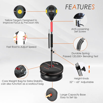 MaxxMMA Advanced adjustable speed punching bag with stand, Cobra reflex training bag, height adjustable, includes 2 balls, speed control bar, boxing gloves.