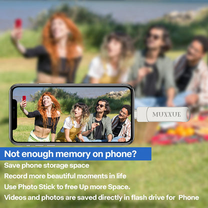 128GB 3 in 1 USB Stick Phone, MUXXUE Memory Stick Phone, USB Stick for Phone, pad, Android, PC, Copy photos and videos without downloading an app.