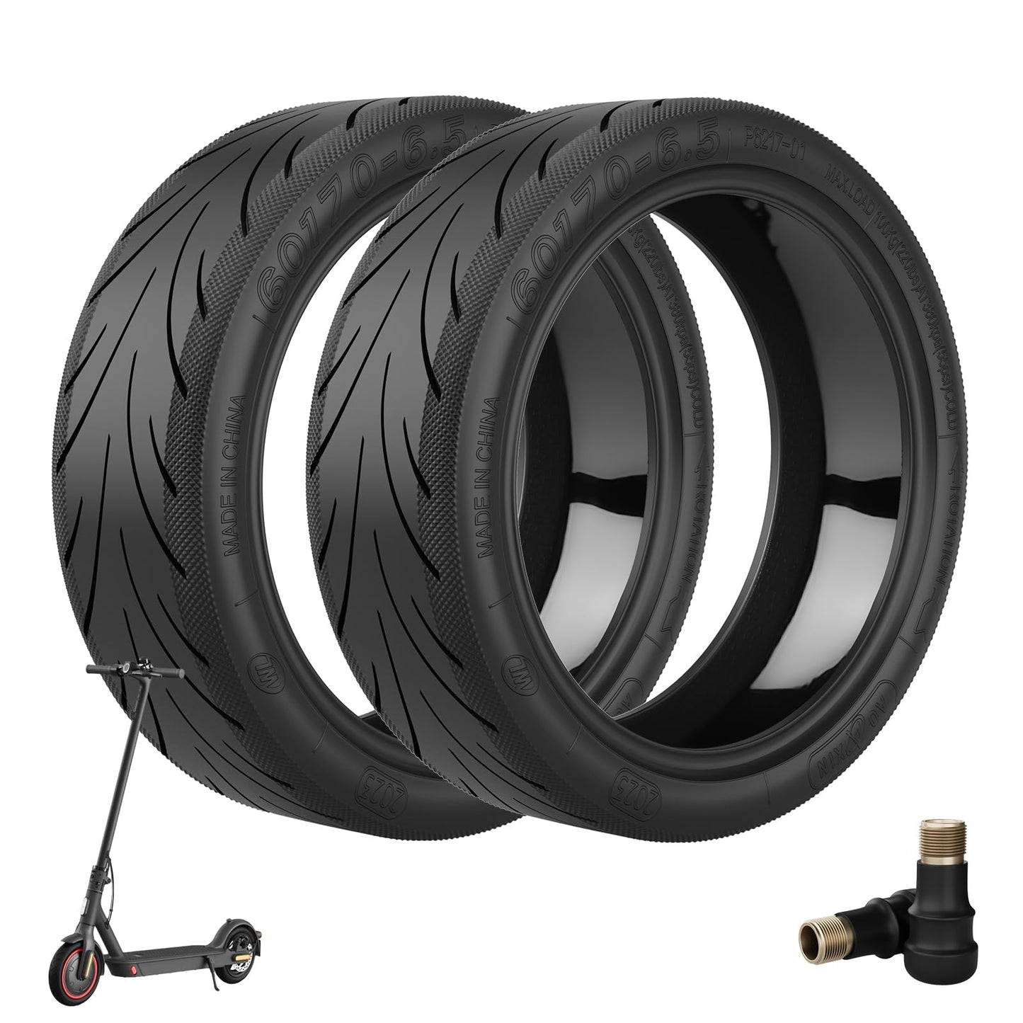 OUXI 10 inch tire self-repairing Jelly Glue replacement tire for Ninebot G30Max / G30D with mounting tool for electric scooter, 60/70-6.5 inch replacement wheels, high elastic electric scooter tires (2 pack)