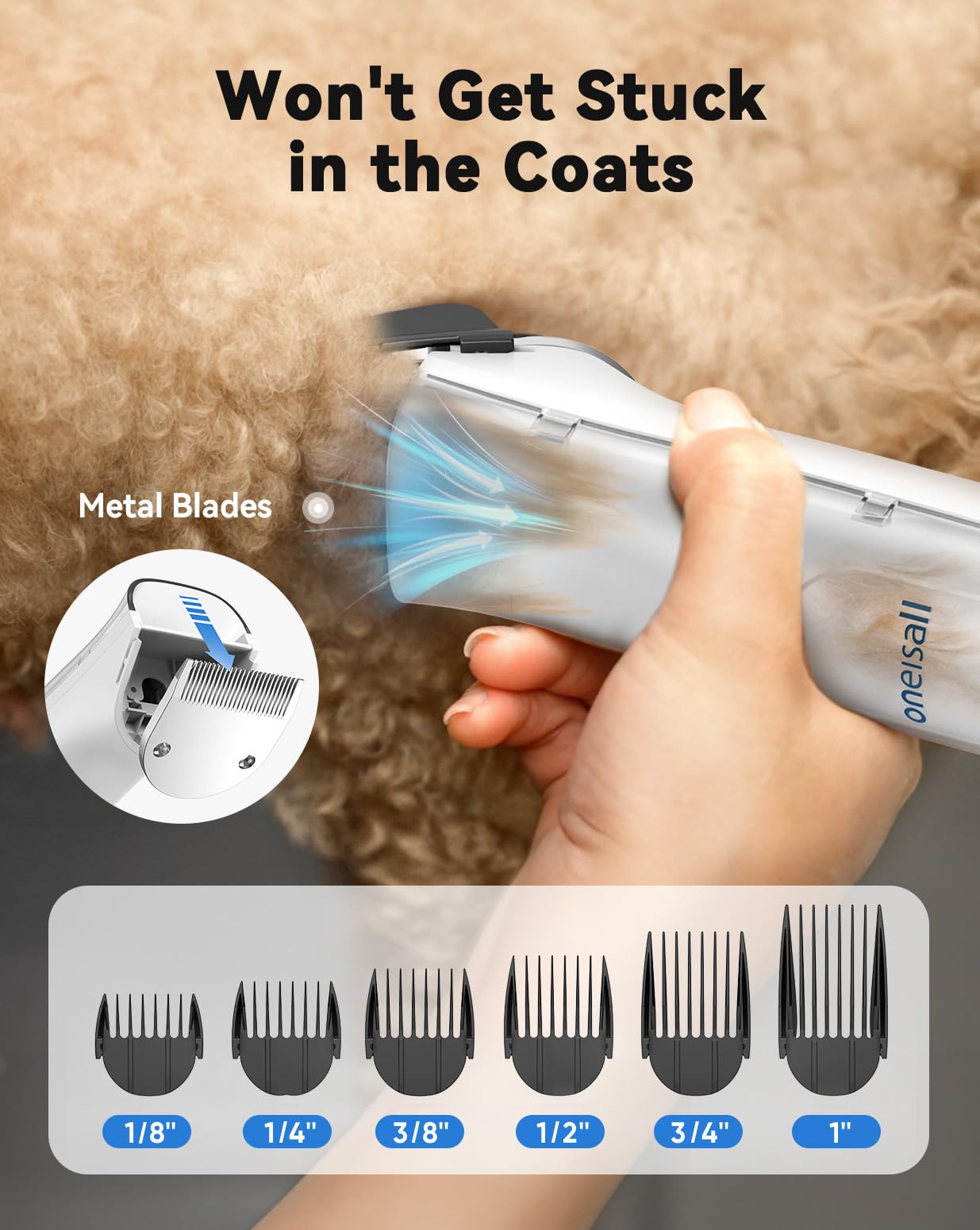 oneisall dog grooming clipper with vacuum dryer, 2.5L dust bin, 7 levels of blowing temperature, quiet clipper for dogs and cats, suction power 15000Pa, professional pet grooming kit with 8 grooming tools