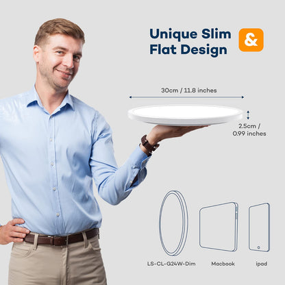 BLNAN LED Ceiling Light Dimmable 24W, Ceiling Lamp with Remote Control, Panel 3000K-6500K 2400lm for Living Room Bedroom Kids Room Bathroom - Modern Round Ultraslim White, 30x2.5cm