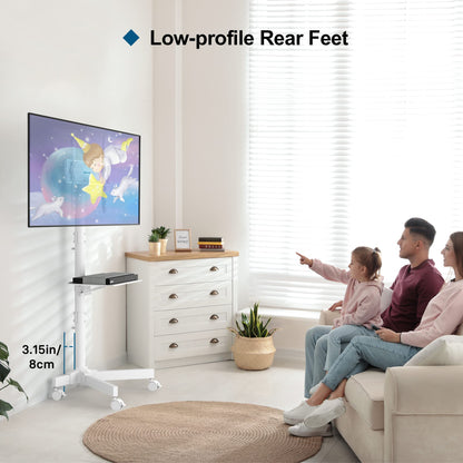 BONTEC Mobile TV stand on wheels for 23-60 inch Plasma/LCD/LED TVs, Portable TV stand with laptop shelf, Height adjustable rolling TV cart up to 25kg, max. VESA 400x400mm (white)