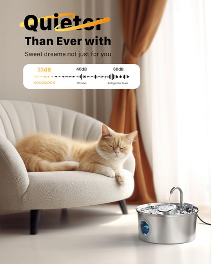 Cat fountain: 3.2L drinking fountain for cats with transparent window - Cat fountain for cats made of stainless steel in the shape of a water tap - Silent water pump - Multiple filtration - KOOGMOON