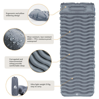 Unigear Camping Isomatte Small pack size, Inflatable air mattress for camping, Sleeping pad for outdoor, Ultralight Moisture resistant Waterproof and non-slip, MULTIWAY