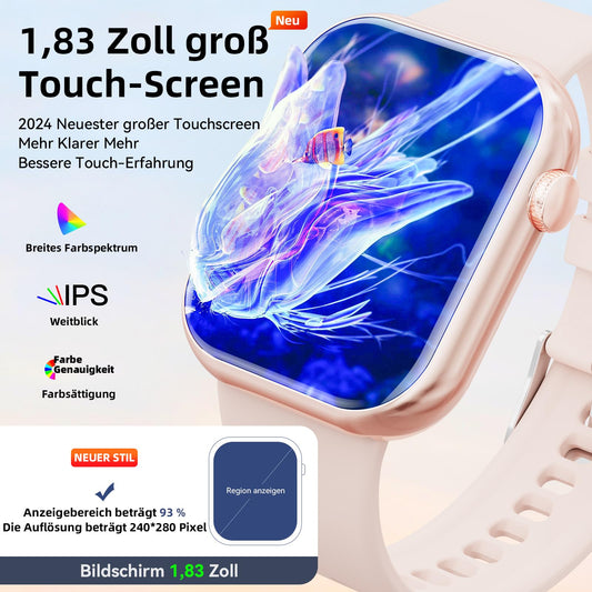 Smartwatch for women and men, 1.85" inch touchscreen smart watch with Bluetooth calls, watch for women and men with 140+ sports modes SpO2 heart rate monitor sleep tracker pedometer, wristwatch for iOS Android