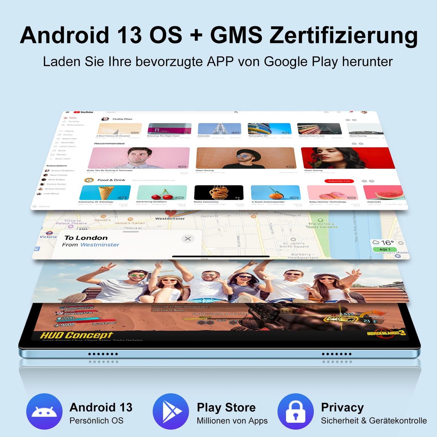 ZIOVO 2024 Android 13 Tablet 10 inch with 14GB RAM + 128GB ROM (1TB TF), FHD 1280 * 800, 2.4G + 5G WiFi Octa-Core 2.0GHz, 8000mAh, 5MP + 8MP, BT 5.0, AGPS - with Keyboard and Mouse, Blue