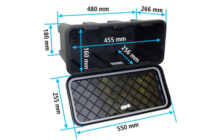 Deichselbox Daken Blackit Lite, tool box, strap box, trailer box, storage box, Daken B24-2 + mounting kit MON301, Edelstahlhaus GmbH.