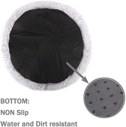 Wuudi bed for cat, dog cushion fluffy cat bed set with blanket, round cat bed plush dog bed 2 pieces soft warm pet bed + pet blanket for cats and small (light gray)