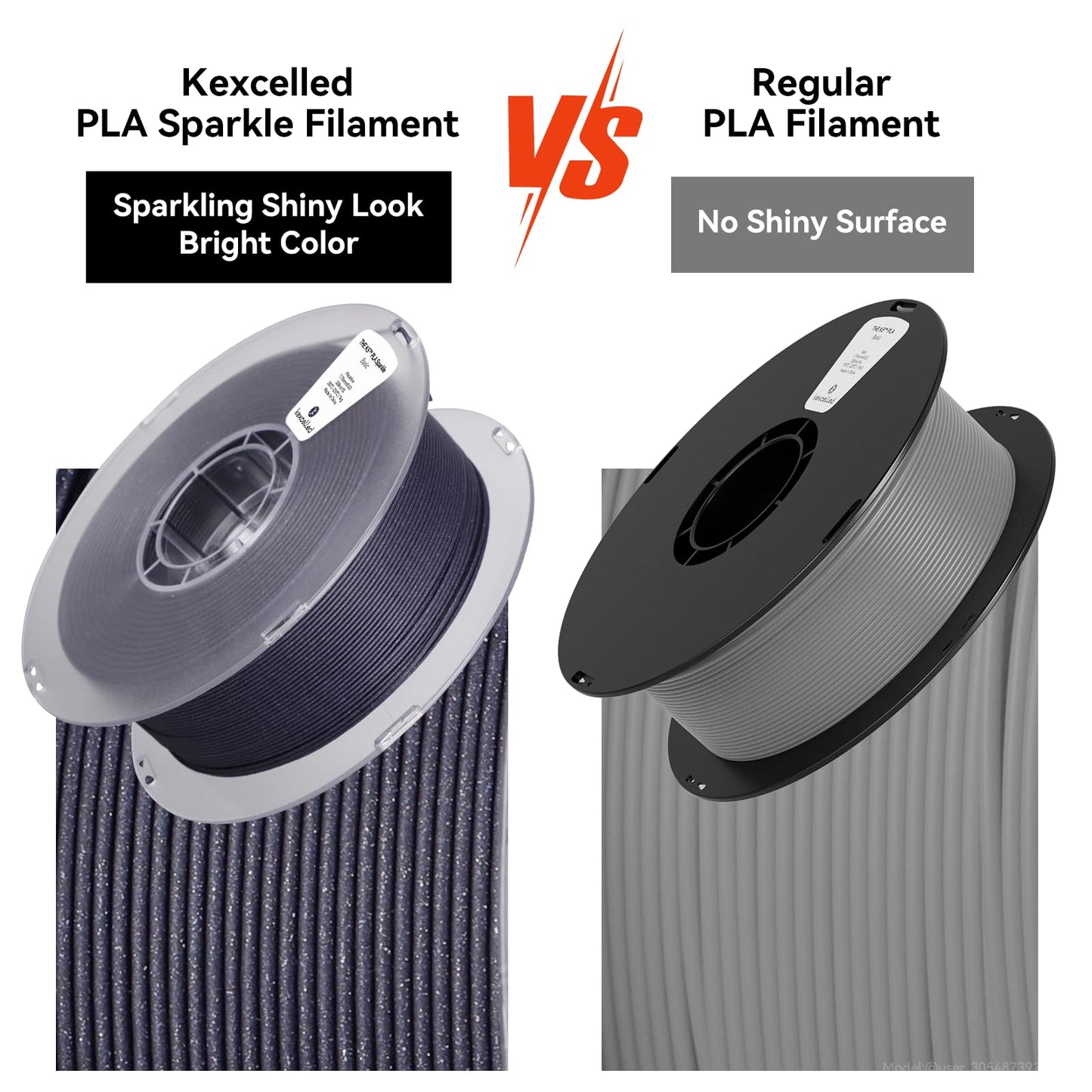 ""kexcelled PLA Grey Sparkle 1.75mm Glitter Galaxy Filament Shiny Sparkling Surface 3D Printing Material +/- 0.03mm 1kg Spool for Decorative Models FDM 3D Printers""