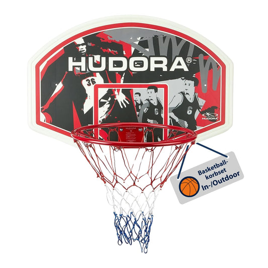 HUDORA Basketball hoop set - Indoor & Outdoor basketball hoop with backboard - Basketball hoop including mounting hardware for wall installation - Basketball backboard & hoop for adults/adolescents & children