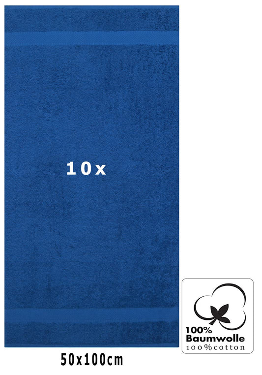 Betz towel 10 pack towels set Palermo size 50x100 cm 100% cotton - quick drying, light quality - perfect for sports, beach, travel Color blue