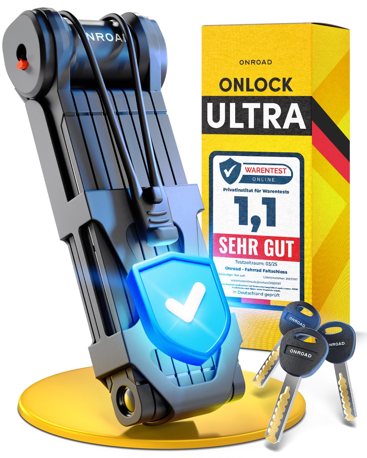 ONROAD foldable bike lock Onlock Ultra 120cm theft-proof - High security bike lock - Robust & heavy-duty foldable bike lock with bracket - Ideal for E-Bikes.