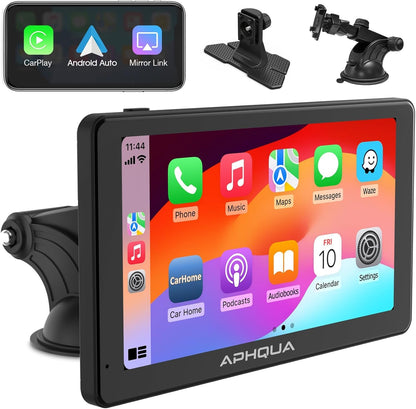 aphqua 2023 Newest Wireless Apple Carplay & Android Auto, 7-inch Touchscreen Digital Media Car Radio Receiver Wirelessly Portable Car Radio with Mirror Link, Google, Bluetooth