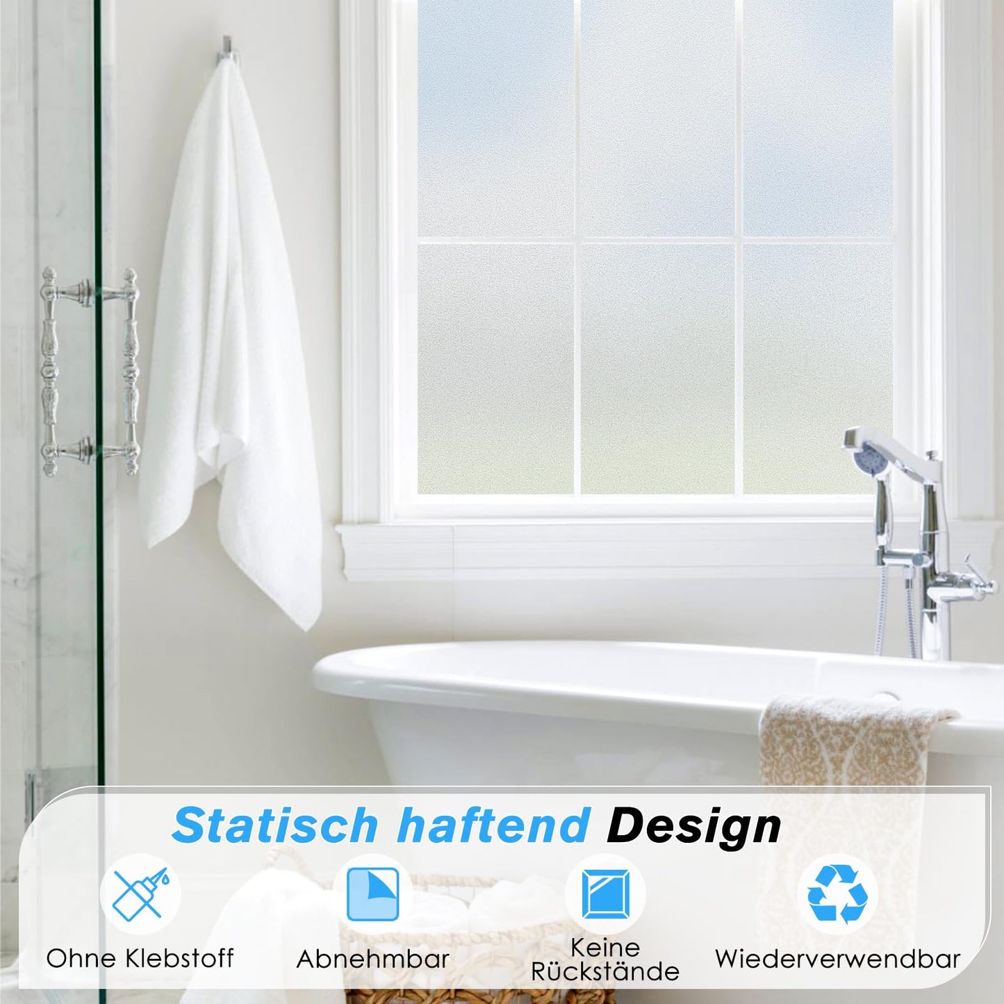 Haton window film opaque privacy film window self-adhesive, frosted glass film self-adhesive privacy without adhesive static adhesive privacy film for bathroom office 90 x 300 cm
